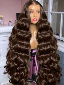 250% Chocolate Brown Body Wave Wig Human Hair Wigs 13X4 Lace Front Wig #4 Light Brown Long Body Wave T Part Lace Frontal Wig Pre Plucked Hairline Transparent Lace Frontal Wig Christmas Gifts For Women
