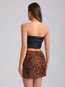 Women's Fashionable Leopard Print Bodycon Mini Skirt - Brown - View 6