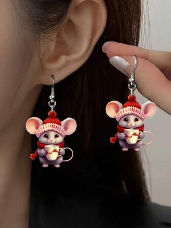 Pendientes únicos con colgante de ratón de acrílico - Estilo punk de dibujos animados, regalo perfecto para ella en días festivos