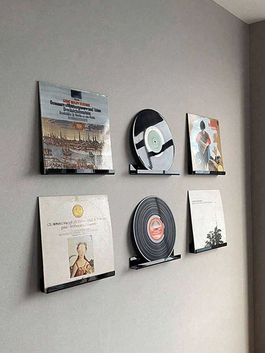 Black Vinyl Record Display Shelf, Wall Mounted Acrylic Storage Rack For Displaying Vinyl Records, Magazines, Photos, Books - Multicolor - View 1