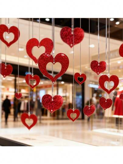100pcs Red Heart Hanging Ornaments, Sequin Pendant Set, Suitable For Valentine's Day Decor, Wedding Room Decor, Wedding Venue Decoration, Home Decor, Bedroom/Living Room Decor, Party Decor, Birthday Scene Arrangement - An Ideal Choice For Various Decorative Scenarios