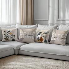 6件套简约日常抽象棕色波西米亚风叶子几何“祝福家园”图案抱枕套，单面印花天鹅绒，尺寸45*45/50*50/40*40厘米，适用于现代简约沙发客厅装饰，可作礼品或派对装饰。 - 棕色-6pc - 查看 8