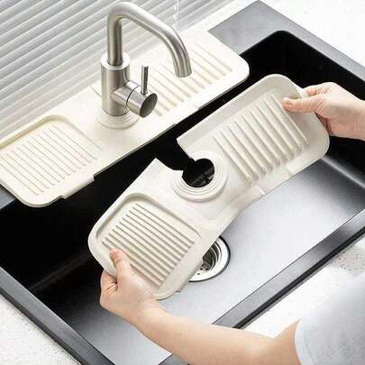 Protector antisalpicaduras de silicona para grifo, borde estrecho recortable, apto para lavabo de baño, fregadero de cocina, escurridor de platos, etc.