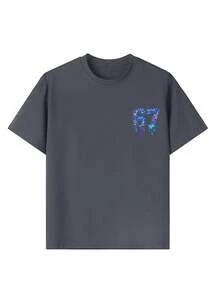 男童休闲印花圆领短袖T恤，夏季上衣 - 深灰色 - 查看 9