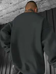 Men Spider Web & Letter Graphic Drop Shoulder Sweatshirt Without Tee, For Halloween - Dark Grey - View 2