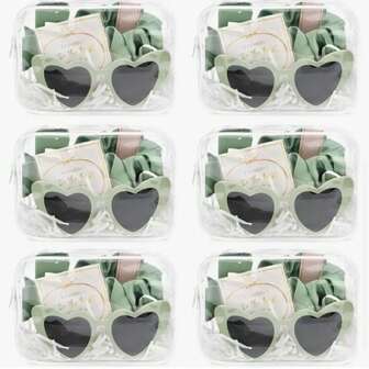 1/5/7 Nedime Teklif Hediye Kutusu Seti, Şeffaf Kozmetik Çantası, Saç Bandı, Bileklik, Saç Tokası ve Şık Güneş Gözlüğü İçerir - Adaçayı Yeşili Damatlık Partisi Hediyeleri, Sevgililer Günü, Düğün ve Gelin Partisi İçin Uygundur, Sevgililer Günü Hediyesi