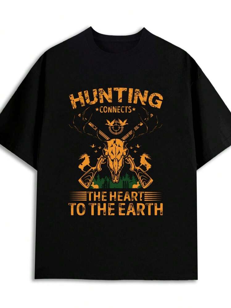 Camiseta Deportiva Negra para Hombre Talla Grande 3XL - Impresión de Caza y Actividades al Aire Libre, Camiseta de Manga Corta, Ajuste Regular, Camisa Casual para Gimnasio, Ropa Casual, Comodidad Todo el Año, Lavable a Máquina - Regalo de Año Nuevo - Negro - Añade 1