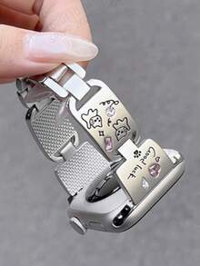 1 New Silver Cute Cat Set With Diamonds Compatible With Apple Watch Strap Suitable For 38mm 40mm 41mm 42mm 44mm 45mm 46mm 49mm Men's And Women's Fashion Styles Suitable For UltraS10/S11/9/8/7/6/5/4/3/2/1 Smart Wristbands (Excluding Watches) Best Gift For Girlfriends And Friends Birthday, Valentine's Day, Christmas, New Year, Mother's Day, Father's Day, Thanksgiving, Etc