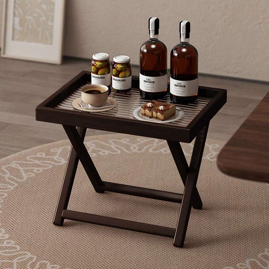 竹制折叠边桌，带可拆卸桌腿，多功能电视托盘和床头柜组合，节省空间，适合卧室、客厅家居使用