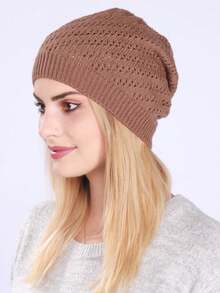 1pc European & American Style Winter Hollow Out Beanie Hat, Women Knitted Warm Ski Cap Warm Accessories - Multicolor - View 8