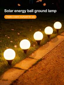 4pcs Solar Sphere Ground Lights, Warm Ambiance Lights For Garden, Pathway Illumination, Suitable For Garden Decor, Nighttime Path Lighting, Outdoor Cozy Landscaping And Multi-Scenario Decoration - Solar-powered Spherical Ground Lamp - View 2