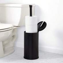 Acceso fácil a papel higiénico negro mate resistente al óxido, con tapa y mango para fácil agarre, capacidad para varios rollos, ideal para el baño o cualquier lugar donde se use papel higiénico - Negro Mate - Ver 3