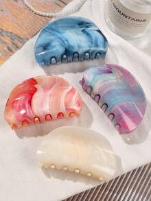 Bộ 4 kẹp tóc hình bán nguyệt phong cách Bohemian ngọt ngào, màu kẹo, họa tiết vân đá cẩm thạch, thanh lịch và tối giản, đa năng cho bãi biển, sử dụng hàng ngày, phụ kiện tóc mùa đông cho nữ, kẹp tóc casual. - Bộ 4 món - hình bán nguyệt - Xem 2