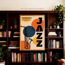 1pc Frameless Canvas Retro Jazz Saxophone "JAZZ" Slogan Decor – Fits Jazz-Style Bar/Vintage Living Room Wall Decor; Ideal For Jazz Culture Enthusiasts, Vintage Decor Lovers | Canvas Only - Multicolor - View 2