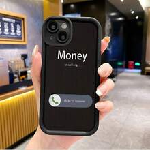 "Money Is Calling" Text Pattern Phone Case, Hot - Selling Creative Patterns, New Groove Stepped Mobile Phone Case, Fun, Simple And Fashionable Personality  For Men And Women Suitable For IPhone Mobile Phone Case11/12/13/14/15/16/ 16E/16PRO/16PROMAX/16PLUS,Suitable For IPhone17 Air,Suitable For IPhone17 Air - 黑色 - 查看 3
