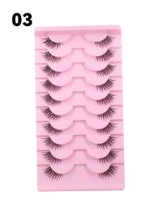 10 Pairs 3D Faux Mink False Eyelashes, Natural Looking Full Strip Half Eye Lashes, Transparent Band Short Fake Mink Eyelashes, Makeup Thick Eyelashes - Black - View 1