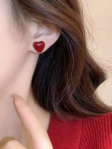 3对复古可爱心形珍珠耳钉，时尚简约，质感高端，适合日常佩戴和新年装扮 - 愛心三件套 - 查看 6
