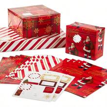 YQQ Hallmark Hojas de papel de regalo planas de Navidad papel de regalo rojo 12 hojas plegadas con sellos adhesivos rayas rojas blancas y doradas Papá Noel copos de nieve a cuadros1234 - RojoblancorayasdoradasPapNoelcoposdenieveacuadros - Ver 1