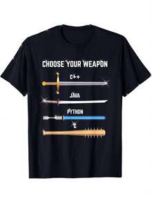 Camiseta divertida de lenguaje de programación para hombres - C++ Java C #   Camiseta de programación Python con eslogan "Elige tu arma" y diseño de sintaxis, regalo para desarrolladores, camiseta casual de cuello redondo lavable a máquina para geeks de tecnología, programadores, ingenieros de software - Negro - Ver 1