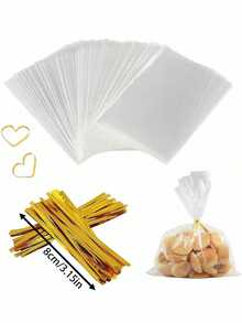 50/100个透明糖果袋，10*15厘米，适用于派对、婚礼、礼品包装、食品烘焙、节日庆典、新年派对、毕业典礼、母亲节礼品袋 - 透明色 - 查看 9