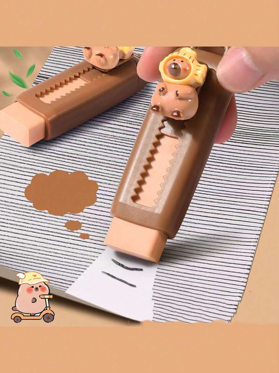 1/2/3/4片装水豚橡皮擦，可爱水豚推拉式橡皮擦，卡通学生橡皮擦，干净橡皮擦，无碎屑推拉式橡皮擦 - 彩色 - 查看 1