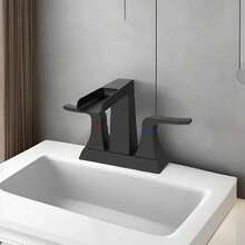 方形双把手浴室水龙头 - 不锈钢冷热水双控，扁平设计，带供水软管，现代简约风格 - 黑色 - 查看 4