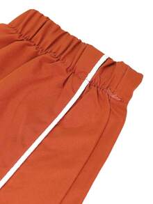 Black & White Contrast Stripe Two Pieces Tracksuit Set 1pc Cropped Zip Jacket Wide-Leg Pants Casual Stylish Elastic Waist For Daily Outings Streetwear All Seasons - Brownish-red - View 6