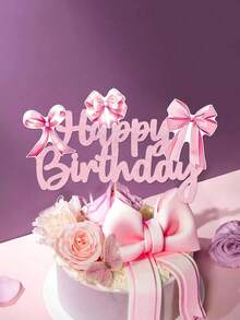 1/2/3 piezas Decoración para tarta de cumpleaños con lazo rosa - Adecuado para suministros de fiesta de cumpleaños con tema de princesa para mujeres - Multicolor - Ver 1