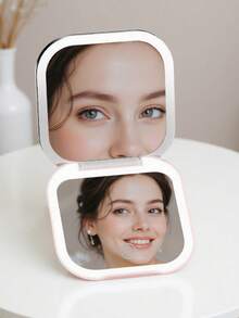 LED Makeup Mirror, Portable Mini LED Makeup Mirror, USB Rechargeable Tabletop LED Lamp Travel Vanity Mirror, Foldable Mirror, Suitable For Vanity Or Dorm, 3 Lighting Modes - White, Natural, Warm, Dimmable, USB Rechargeable Portable Foldable Tabletop Makeup Mirror, Foldable Vanity Mirror, Suitable For Dorm, Travel, Makeup, Office, Bedroom, Best Gift For Women - Multicolor - View 7