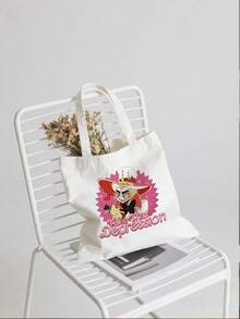 2 piezas/1 Set Bolso de lona con estampado "Supera la depresión", bolso de hombro para viajes y uso diario, bolso de compras, opción ideal como regalo, bolso plegable de viaje, bolso de lona, bolso de fin de semana, organizador de viaje de gran capacidad, artículos esenciales para cruceros y vacaciones para hombres y mujeres - Multicolor - Ver 8