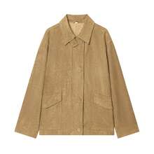 Women's Button Front Utility Jacket, Large Pocket Design, Autumn/Winter Faux Suede Practical Coat - Ginger - View 5