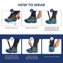 一套登山冰爪，19齿冰爪，冰钉，即买即用的冰鞋——男女通用，耐用合金冰钉，适用于户外活动、攀岩、登山和徒步旅行，防滑户外冰爪，适用于攀岩和雪地环境，不锈钢冰钉，露营装备