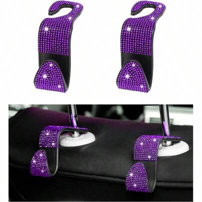 2 PCS Bling Car Seat Headrest Hooks Crystal Rhinestone Back Seat Hanging Storage Organizer Auto Purse Bags Hanger Universal Vehicle Interior Accessories For Women Girls Purplecar Acessesories, Car, Car Acessesories Women, Car Stuff, Car Decor, Car Accesssories, Stocking Stuffers, Car Accessories For Women, Christmas