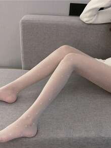 1 Pair New Heart-Shaped Polka Dot Jacquard Stockings, Plus Size Sheer Tight Heart-Shaped Polka Dot Ladies Stockings, Fashionable Sexy Nightclub Dancing Stockings - Black - View 8