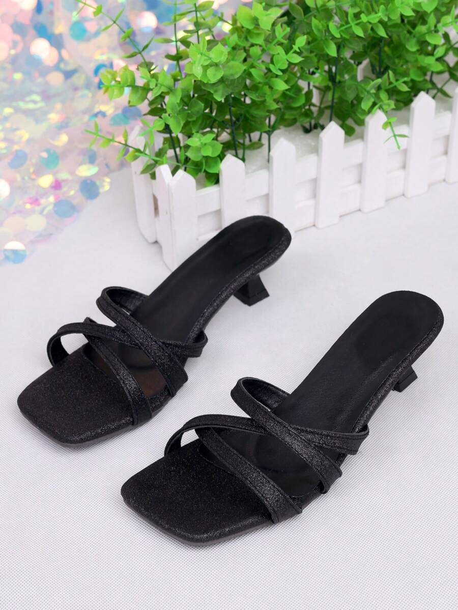 Black Open Toe High Heel Sandals, Breathable, Minimalist Design, Versatile, Slim Heel, Suitable For Women In Summer - Black - View 1
