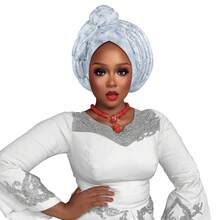 1pc Fashion African Autogele Headtie Nigeria Women Head Wraps Already Made Wedding Geles (Red)