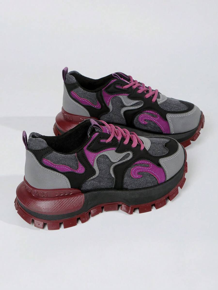 New Thick Sole Elevated Women's Outdoor Non-Slip Comfortable Casual Chunky Sneakers - Purple - View 1