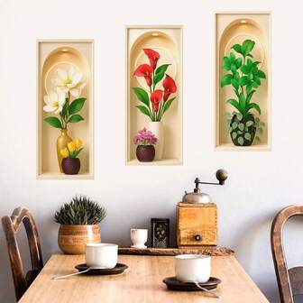 Imitation Potted Plants Vase Opaque Self-Adhesive Waterproof Wall Sticker Decor For Living Room Bedroom