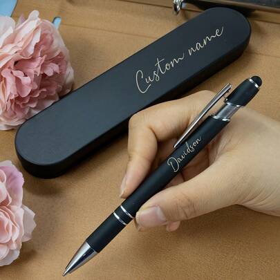 Bolígrafo/Pluma estilográfica personalizada + Caja de regalo - Pluma exclusiva personalizada para maestros, Pluma de gel de madera personalizada, Pluma de escritura con grabado floral, Regalo de cumpleaños, Recuerdo del Día del Maestro, Material de acero inoxidable, Adecuado para hombres y mujeres