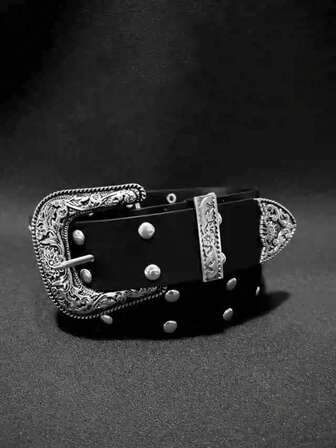 1pc Men's Winter Sportswear Accessory Belt, Fashionable Street Style Western Buckle Rivet PU Belt With Carved Design, High-End And Versatile Fashion, Paired With Jeans Y2k Accessories