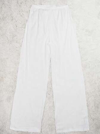 Women See Throug Sheer Flare Cover Up Beach Summer Pants Swimsuit Bikini Bottom Cover Up Elastic Waist Wide Leg Palazzo Trousers