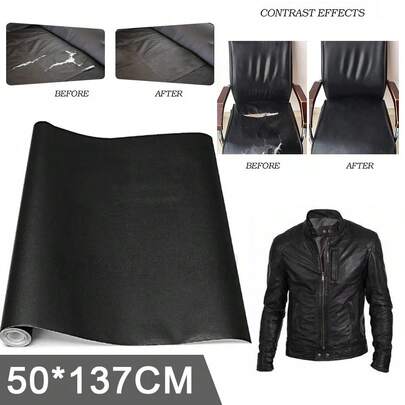 50*137cm Schwarze Leder Reparaturfolie, zeitlose Schwarzfarbe universell passend, ideal für Gürtel, Geldbörse, Sofa, Handtasche & Autositze,  abnutzungsfest, selbstklebend & einfach anzuwenden, deckt Kratzer, Risse & Abnutzungen unsichtbar ab, hochwertiges Material mit natürlichem Lederlook, praktisches Reparatur-Tool für alle Lederaccessoires