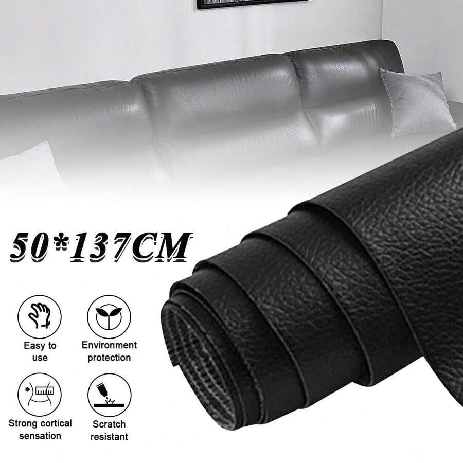 50x137cm Schwarze Leder Reparaturfolie, großes Format für umfassende Reparaturen, schwarze Farbe universell & elegant, perfekt für Gürtel, Geldbörse, Sofa, Autositze & Handtasche, kratzfest & wasserabweisend, einfach anzuwenden & langlebig, deckt Abnutzungen, Kratzer & Flecken ab, praktisches Tool für Lederpflege im Innenbereich - Schwarz - Übersicht 1