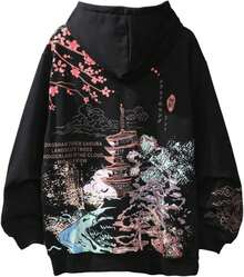 SHINsuke Men Women Japanese Anime Hoodie Y2K Harajuku Sakura Sweatshirt Korean Long Sleeve Fleece Pullover Tops Clothes - 彩色 - 查看 1