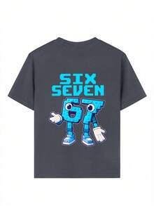 Young Boy Casual Graphic Print Crew Neck Short Sleeve T-Shirt, Summer Top