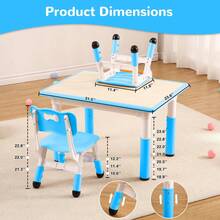 Techigher Kids Table And 4 Chairs Set, Height Adjustable Toddler Table And Chair Set With Graffiti Desktop, Children Multi-Activity Table For Ages 2-8 - Blue - View 6