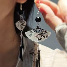 1 Pair Fashion Printed Acrylic Fan-Shaped Pendant Earrings For Women Party Banquet Vacation Wedding Jewelry Accessories - 長 - 查看 3