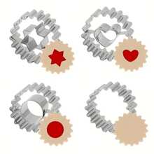 2/4 piezas Cortadores de galletas pequeños de acero inoxidable, moldes en forma de círculo, estrella, flor y corazón para caramelos, 2 tamaños diferentes de cortadores de galletas, cortador de chocolate, moldes para decorar pasteles, utensilios de hornear, accesorios para cortadores de galletas de Navidad y San Valentín, artículos esenciales de cocina para el hogar, suministros navideños - Plateado - Ver 2