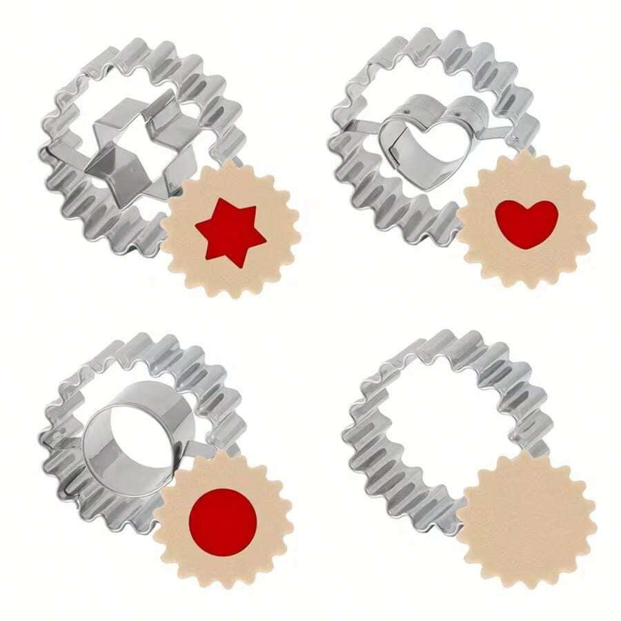 2/4 piezas Cortadores de galletas pequeños de acero inoxidable, moldes en forma de círculo, estrella, flor y corazón para caramelos, 2 tamaños diferentes de cortadores de galletas, cortador de chocolate, moldes para decorar pasteles, utensilios de hornear, accesorios para cortadores de galletas de Navidad y San Valentín, artículos esenciales de cocina para el hogar, suministros navideños