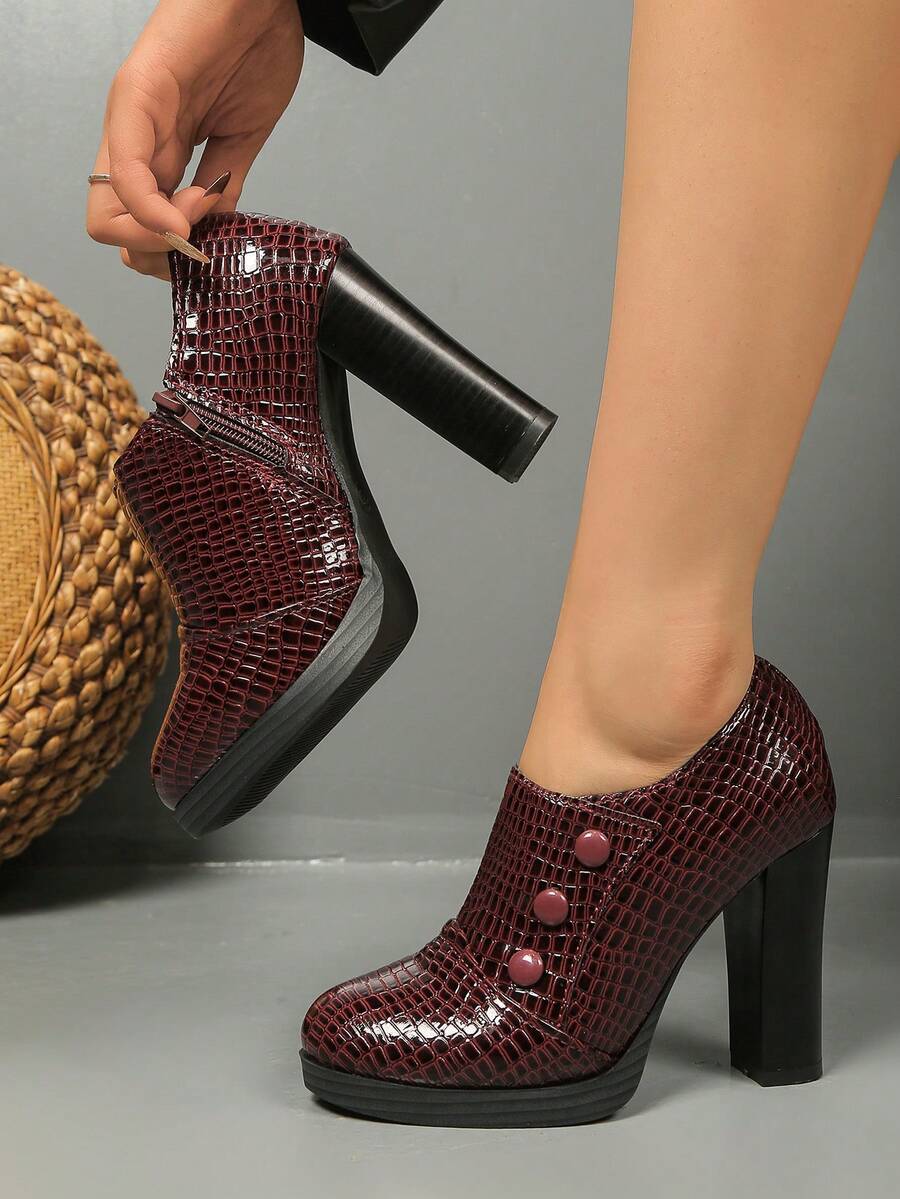 Women's Vintage Brogue High Heel Oxford Shoes, Thick Sole Fashion High Heels, Black